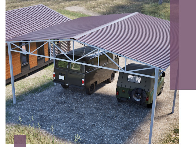 Двускатные навесы под ключ в Азнакаеве — изготовление и монтаж